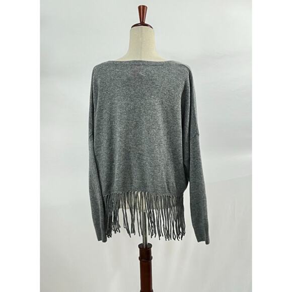 CRUSH Cashmere Sz 3 L Large Gray Fringe Trim 100% Cashmere Sweater Tallin NWT - Picture 5 of 10